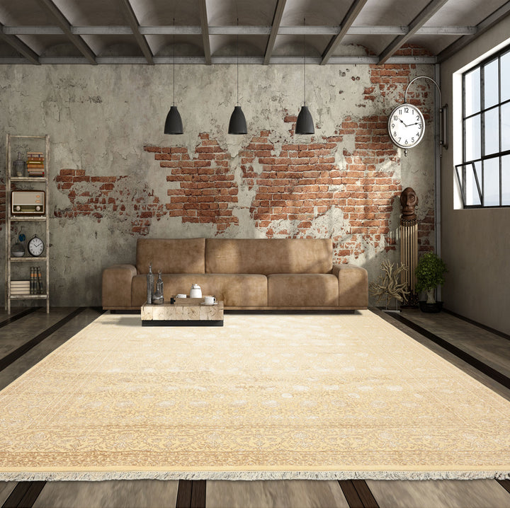 8x10 Ivory, Beige, Color Hand Knotted Tibetan Wool &amp; Silk Transitional Oriental Rug
