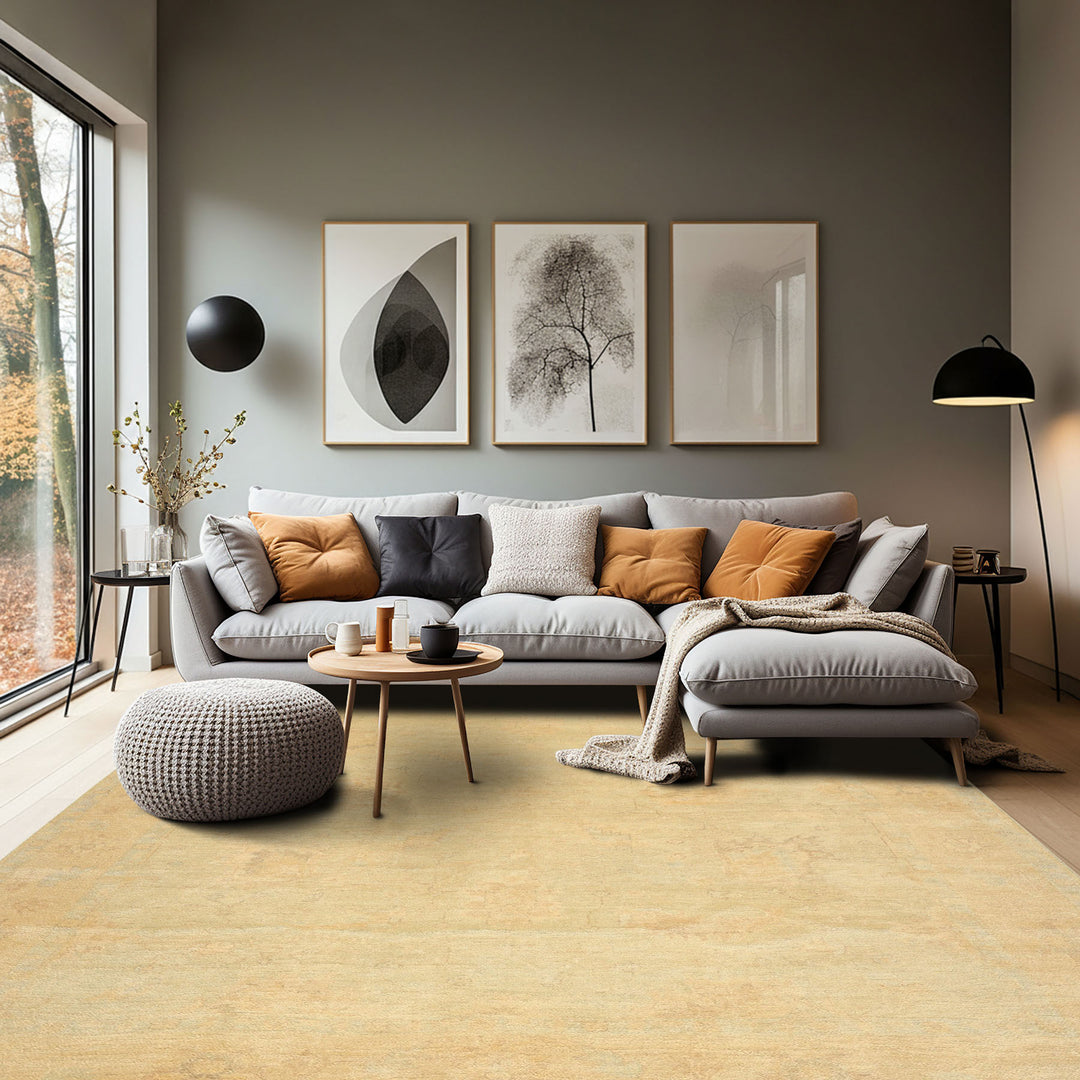 8x10 Gray, Beige, Tan Color Hand Knotted Oushak New Zealand Wool Transitional Oriental Rug