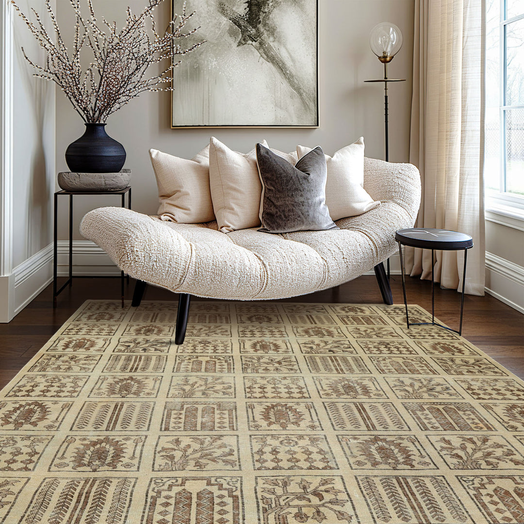 7x11 Gray, Moss, Chocolate Color Hand Knotted Distress Wool Transitional Oriental Rug
