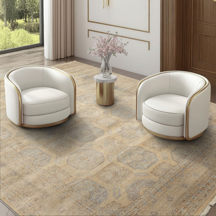 8x10 Beige, Taupe, Slate Color Hand Knotted Khotan Wool Transitional Oriental Rug