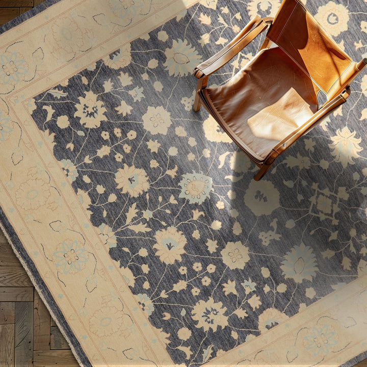 8x10 Denim, Ivory, Aqua Color Hand Knotted Peshawar Wool Traditional Oriental Rug