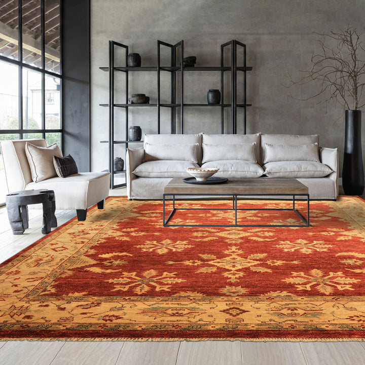 8x10 Burnt Orange, Beige, Light Gold Color Hand Knotted Oushak Wool Traditional Oriental Rug