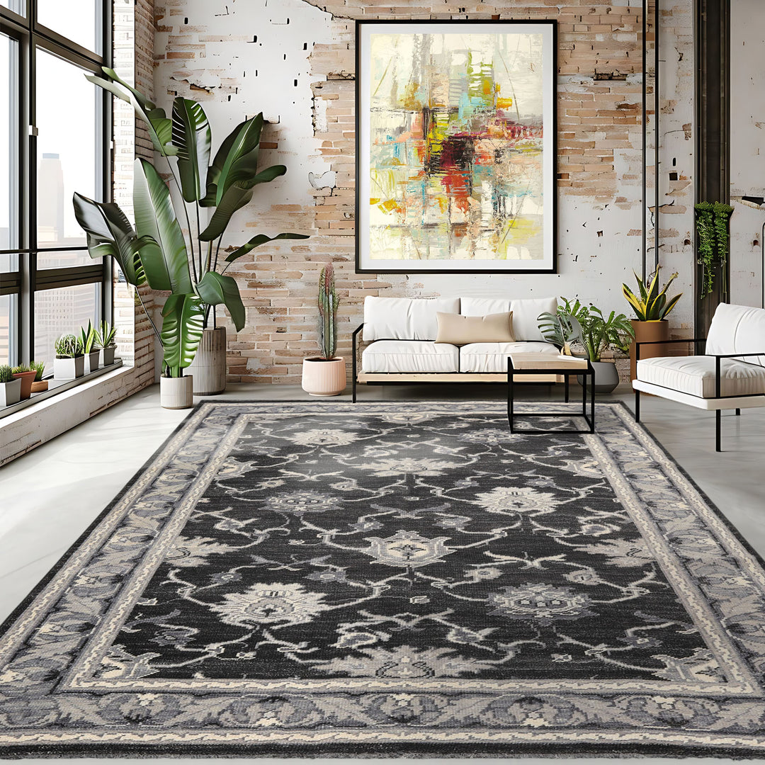 6x9 Charcoal, Gray, Graphite Color Hand Knotted Oushak Wool Traditional Oriental Rug