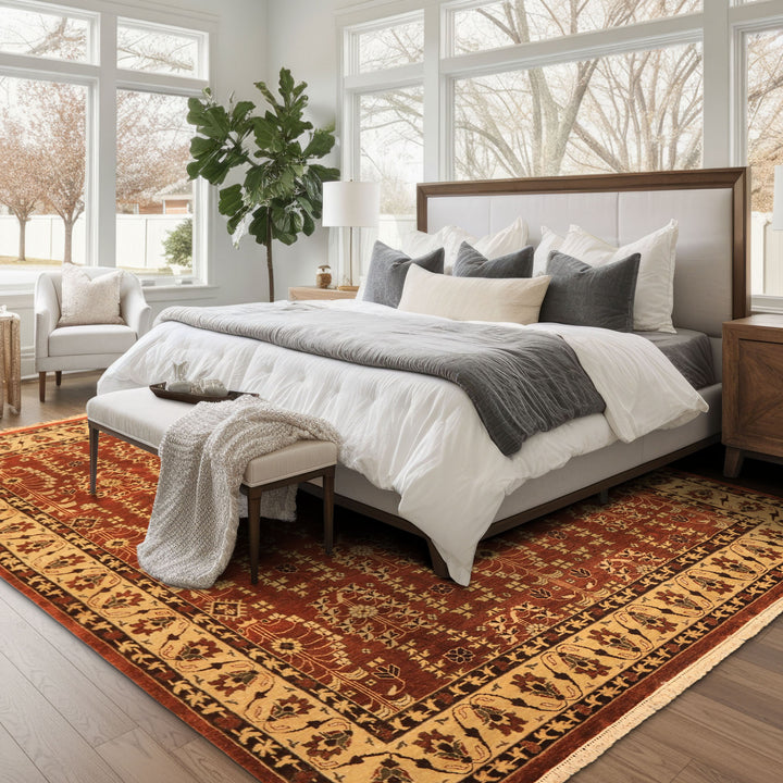 8x10 Rust, Beige, Light Gold Color Hand Knotted Agra Wool Traditional Oriental Rug