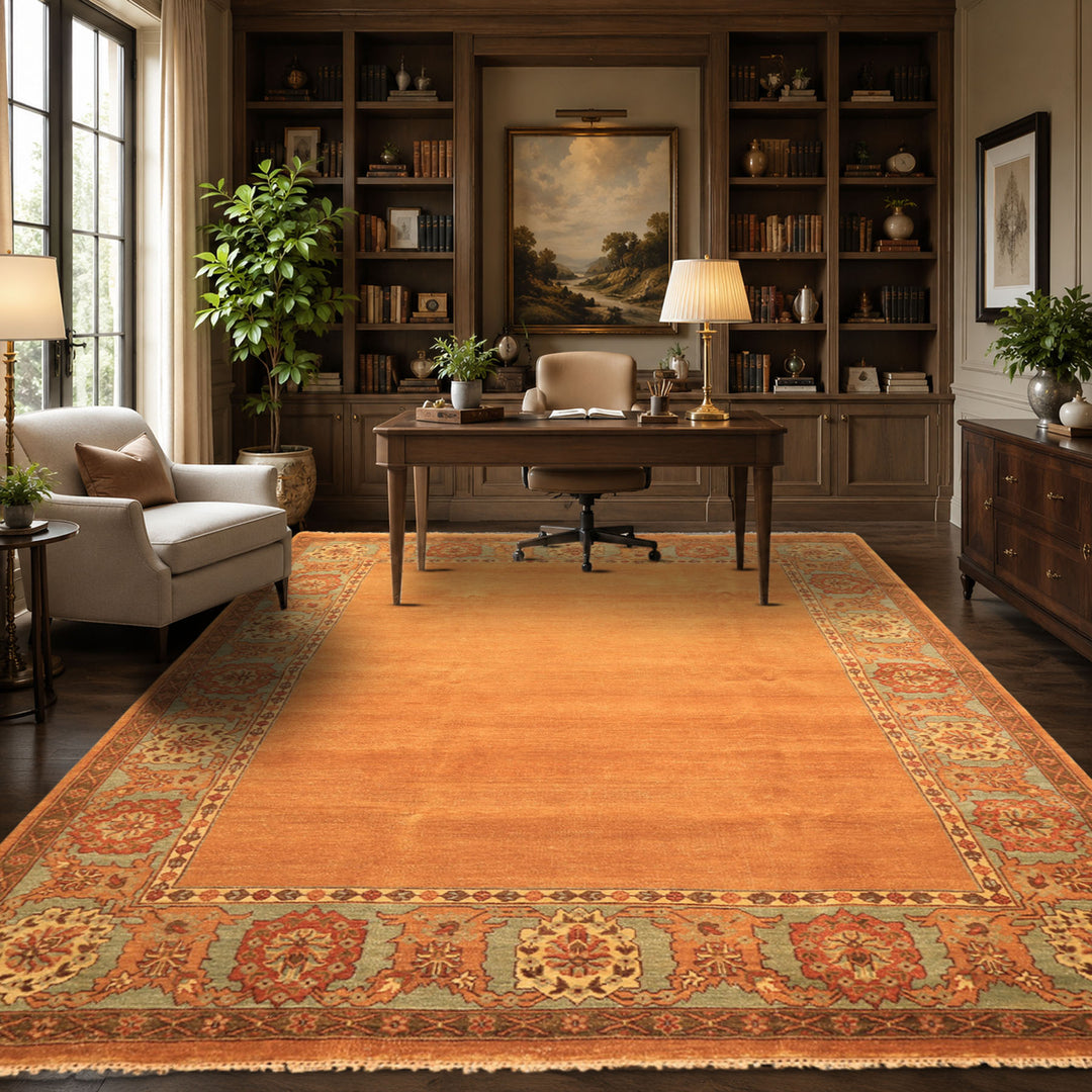 8x10 Caramel, Turquoise, Brown Color Hand Knotted Jaipur Wool Traditional Oriental Rug