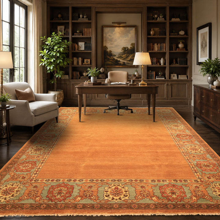 8x10 Caramel, Turquoise, Brown Color Hand Knotted Jaipur Wool Traditional Oriental Rug