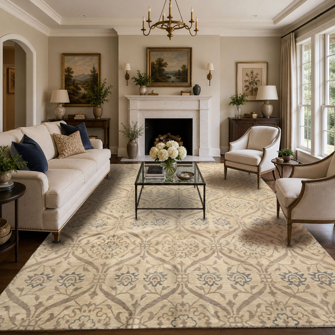 8x10 Gray, Taupe, Slate Color Hand Knotted Tibetan Wool Transitional Oriental Rug
