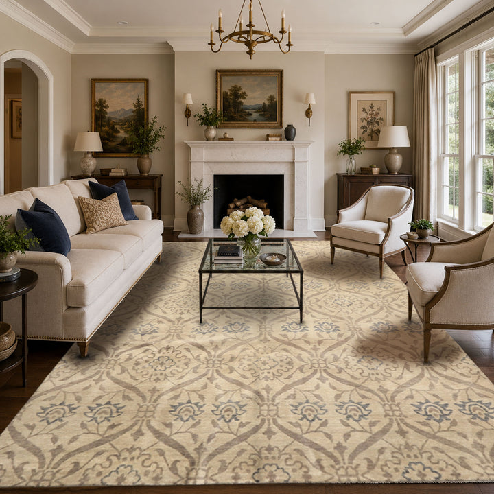 8x10 Gray, Taupe, Slate Color Hand Knotted Tibetan Wool Transitional Oriental Rug