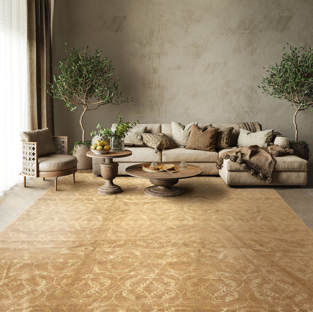9x12 Moss, Beige, Color Hand Knotted Tibetan Wool &amp; Bamboo Silk Transitional Oriental Rug