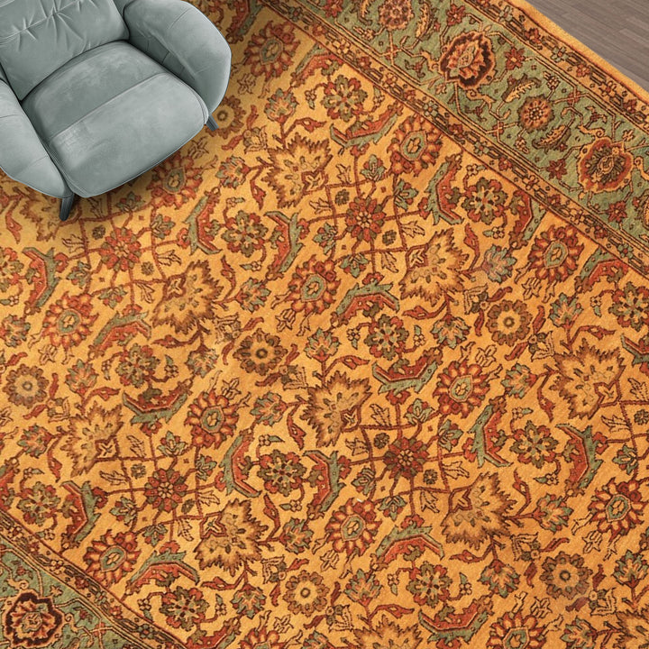 6x9 Gold, Turquoise, Rust Color Hand Knotted Oushak Wool Traditional Oriental Rug