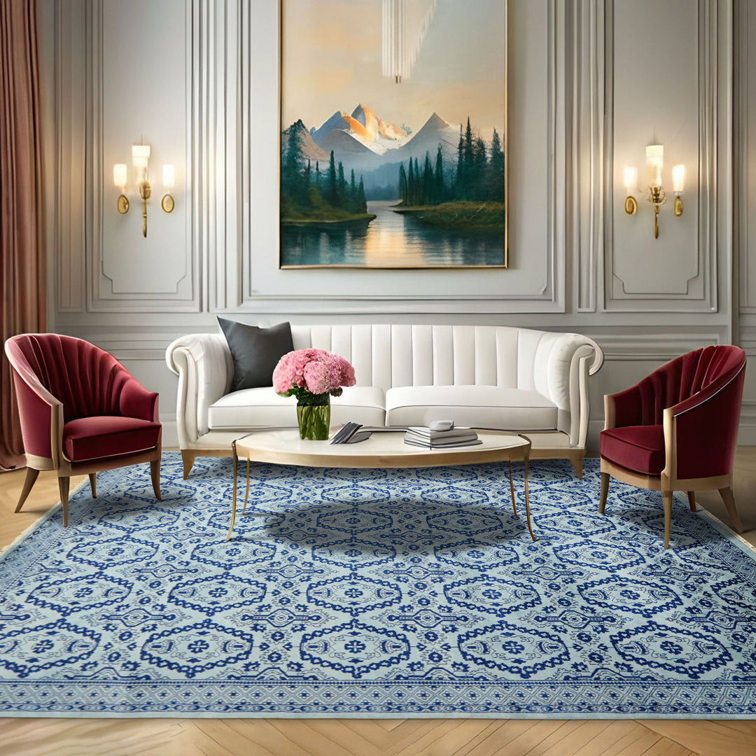 8x10 Blue, Navy, Color Hand Knotted Bokhara Wool Transitional Oriental Rug