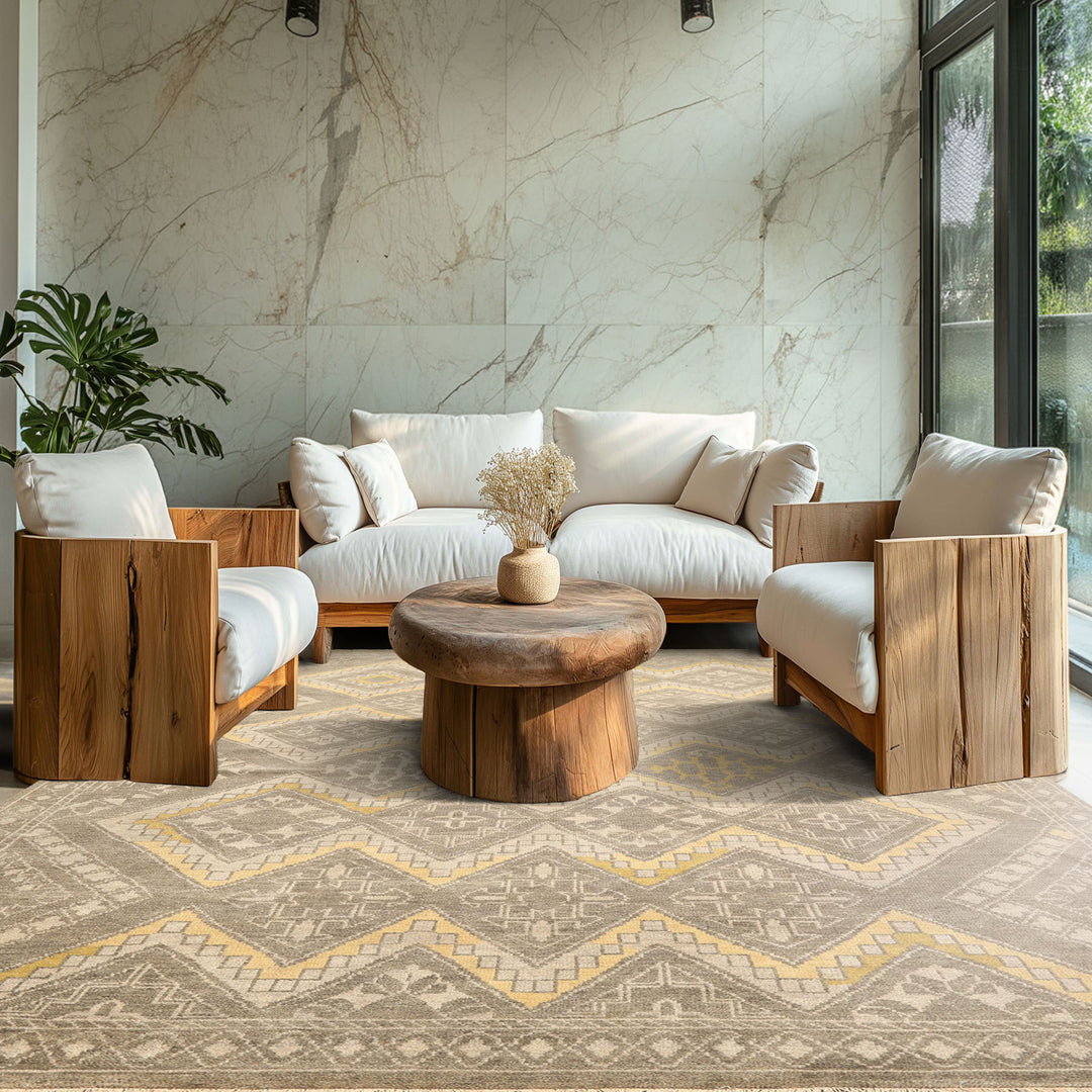 8x10 Mossy Gray, Gold, Muted earth tones Color Hand Knotted Oushak Wool Transitional Oriental Rug