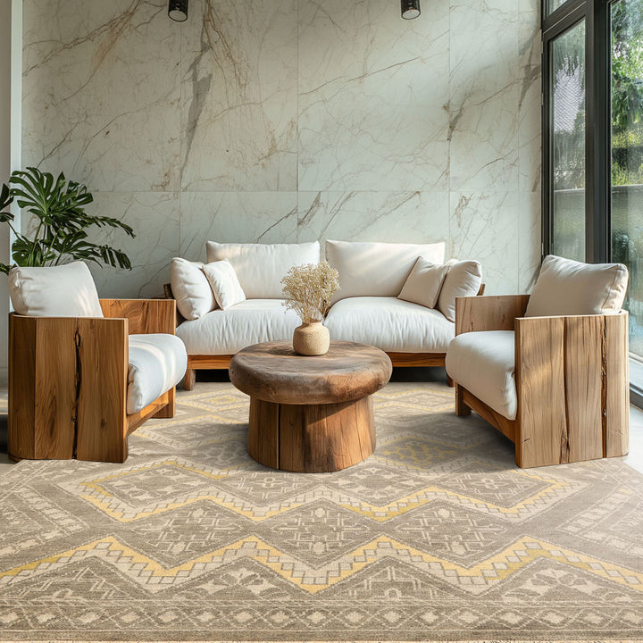 8x10 Mossy Gray, Gold, Muted earth tones Color Hand Knotted Oushak Wool Transitional Oriental Rug