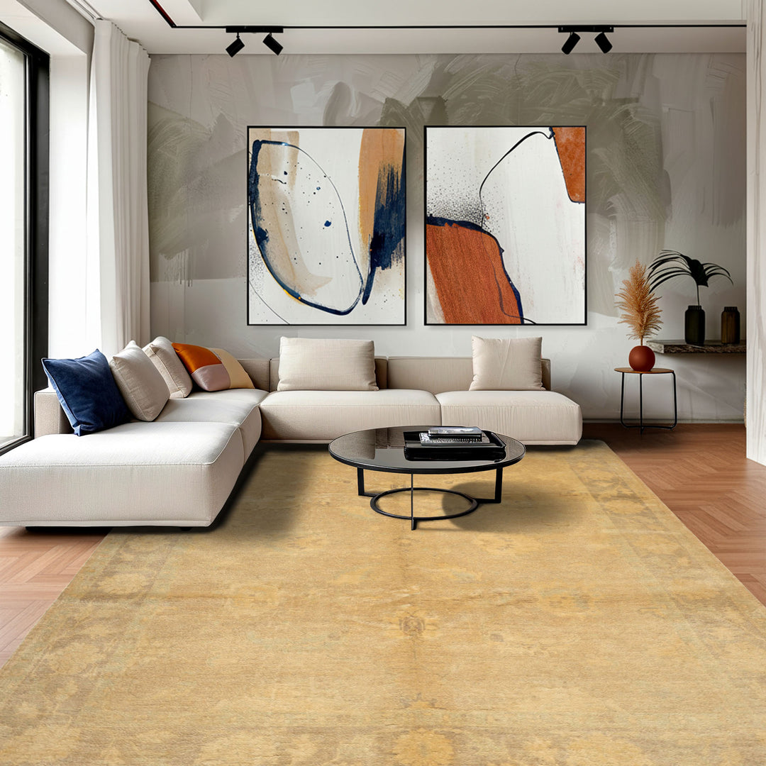 8x10 Beige, Taupe, Celadon Color Hand Knotted Oushak New Zealand Wool Transitional Oriental Rug
