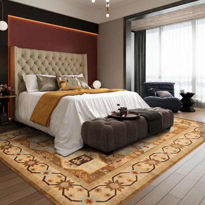 8x10 Beige, Gold, Sage Color Hand Knotted Tibetan Wool Modern &amp; Contemporary Oriental Rug