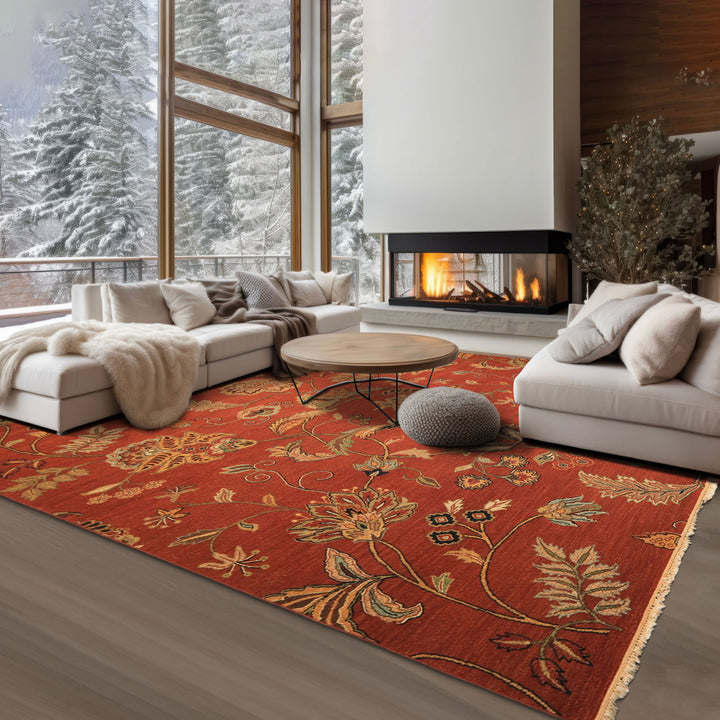8x10 Rust, Gold, Charcoal Color Hand Knotted Soumak Wool Transitional Oriental Rug