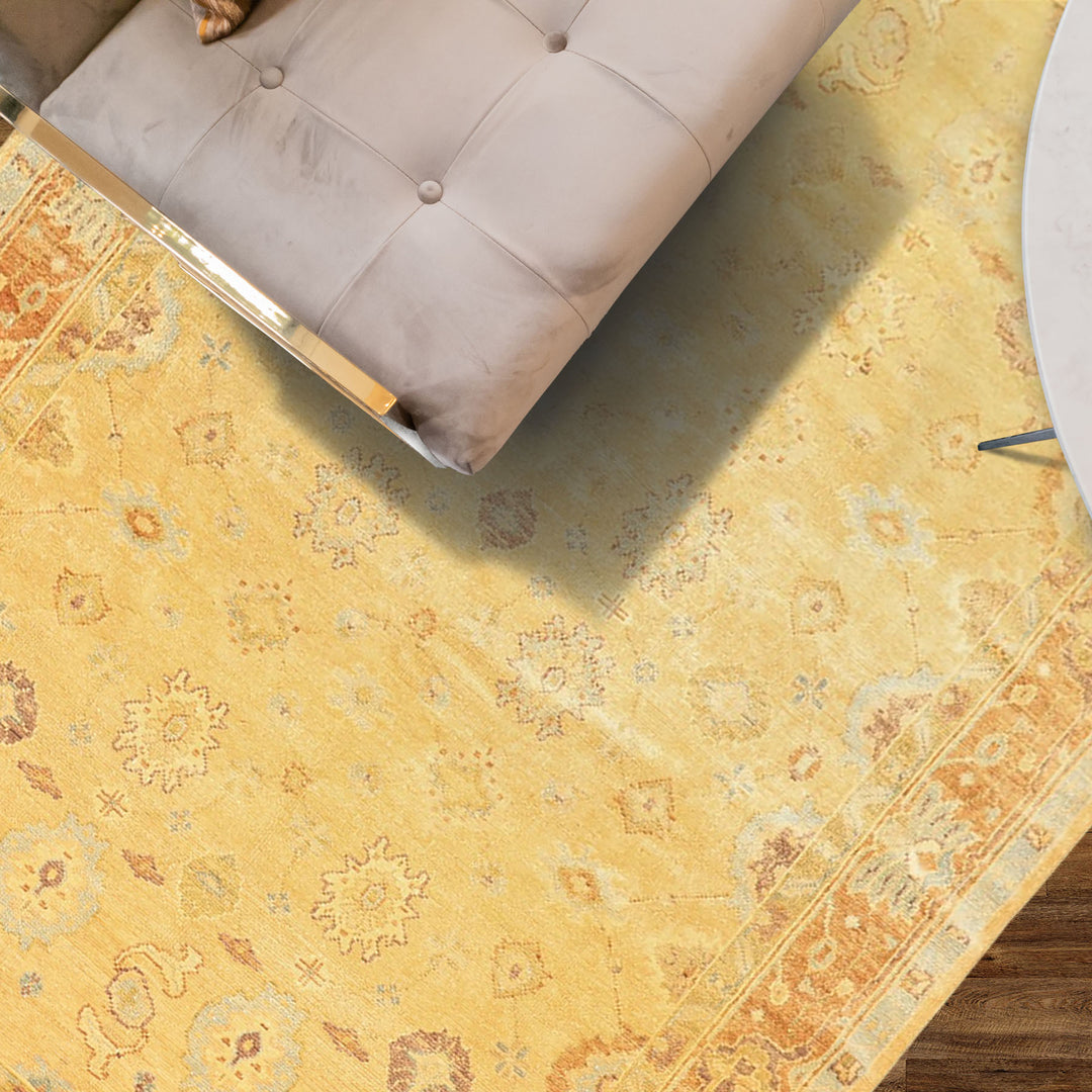 6x9 Warm Beige, Light Gold, Caramel Color Hand Knotted Oushak New Zealand Wool Traditional Oriental Rug