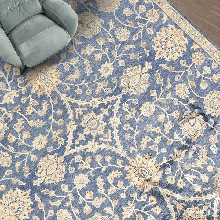 6x9 Navy, Gray, Moss Color Hand Knotted Oushak Viscose Traditional Oriental Rug