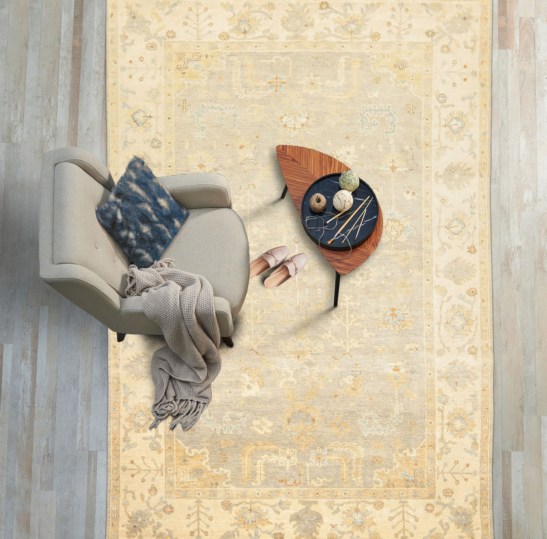 6x9 Gray, Slate, Ivory Color Hand Knotted Oushak Wool Transitional Oriental Rug