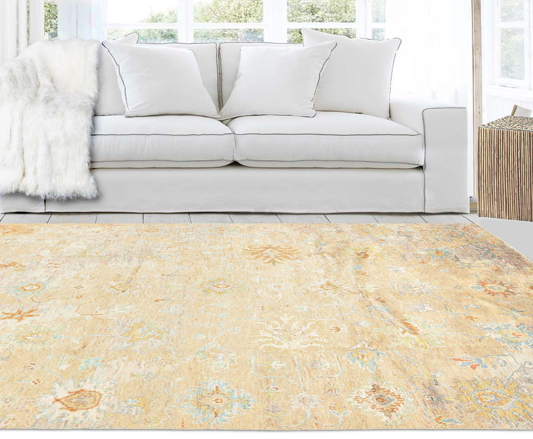 6x9 Beige, Aqua, Taupe Color Hand Knotted Sherpa Viscose Modern & Contemporary Oriental Rug