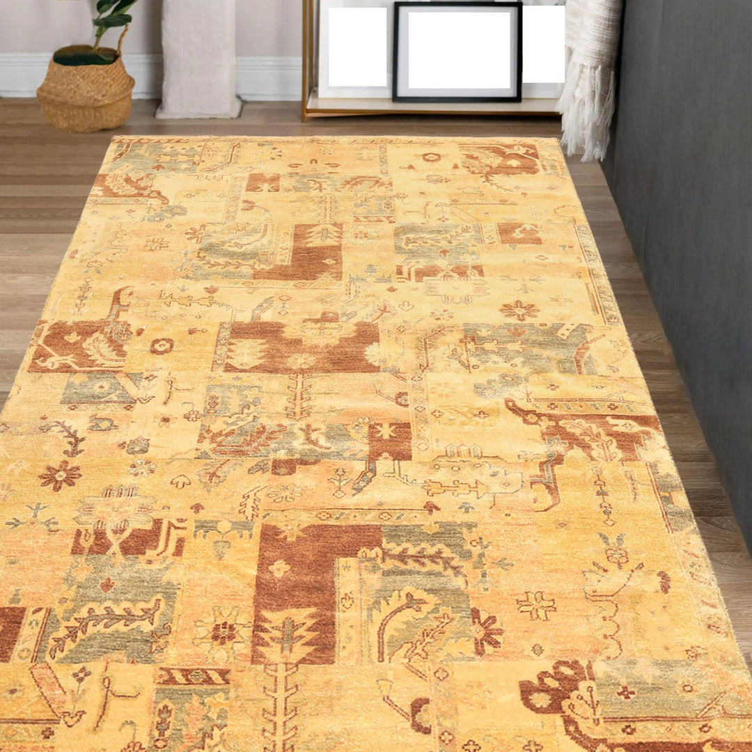 6x9 Beige, Gold, Brown Color Hand Knotted Oushak Wool Modern & Contemporary Oriental Rug