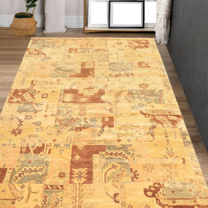 6x9 Beige, Gold, Brown Color Hand Knotted Oushak Wool Modern &amp; Contemporary Oriental Rug