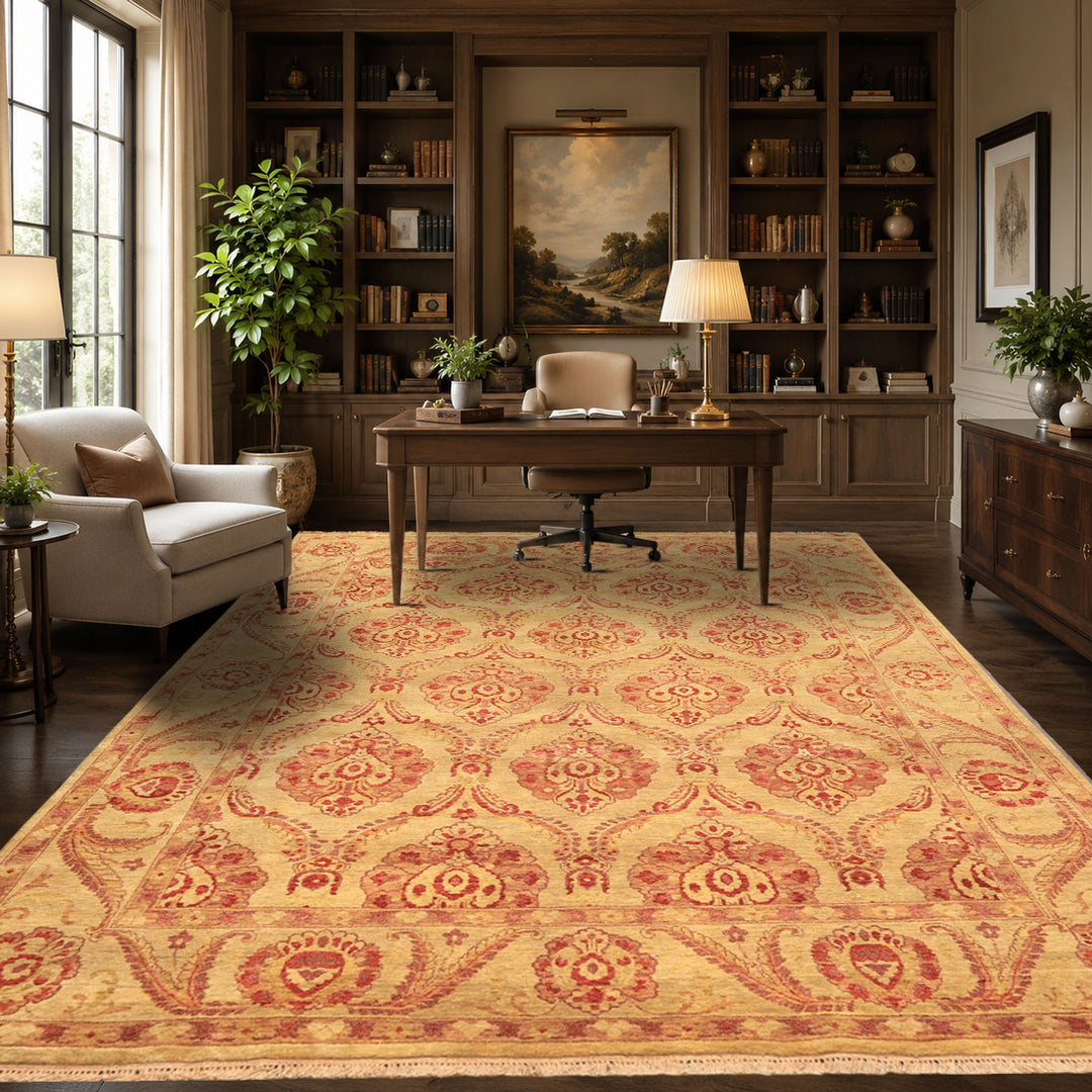 8x10 Gold, Rose, Rust Color Hand Knotted Oushak New Zealand Wool Transitional Oriental Rug