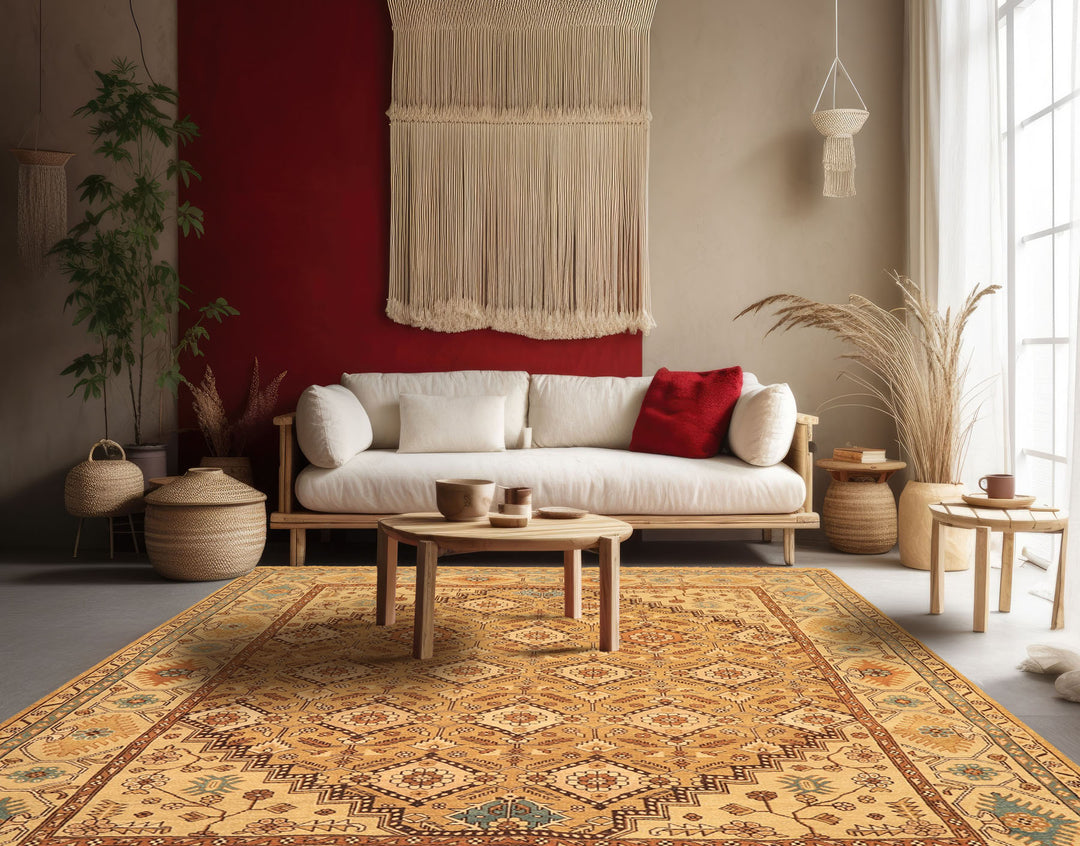 8x10 Caramel, Beige, Brown Color Hand Knotted Oushak Wool Transitional Oriental Rug