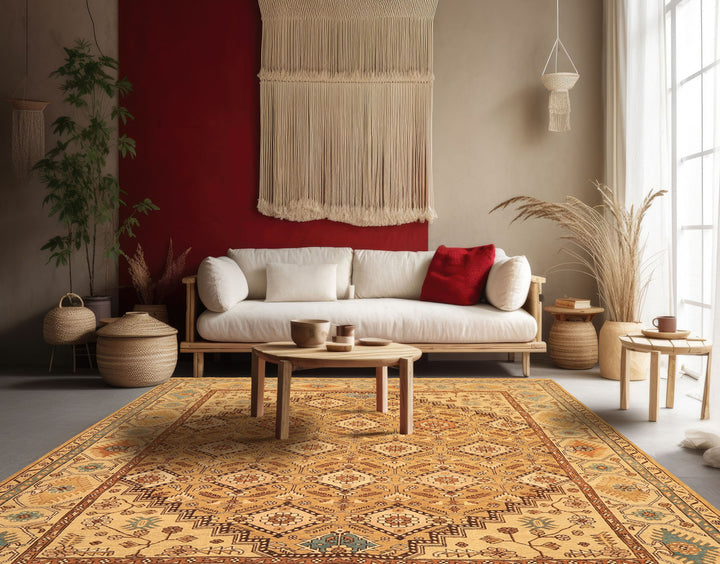8x10 Caramel, Beige, Brown Color Hand Knotted Oushak Wool Transitional Oriental Rug