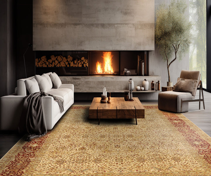 8x10 Beige, Burnt Orange, Mint Color Hand Knotted Agra Wool Traditional Oriental Rug