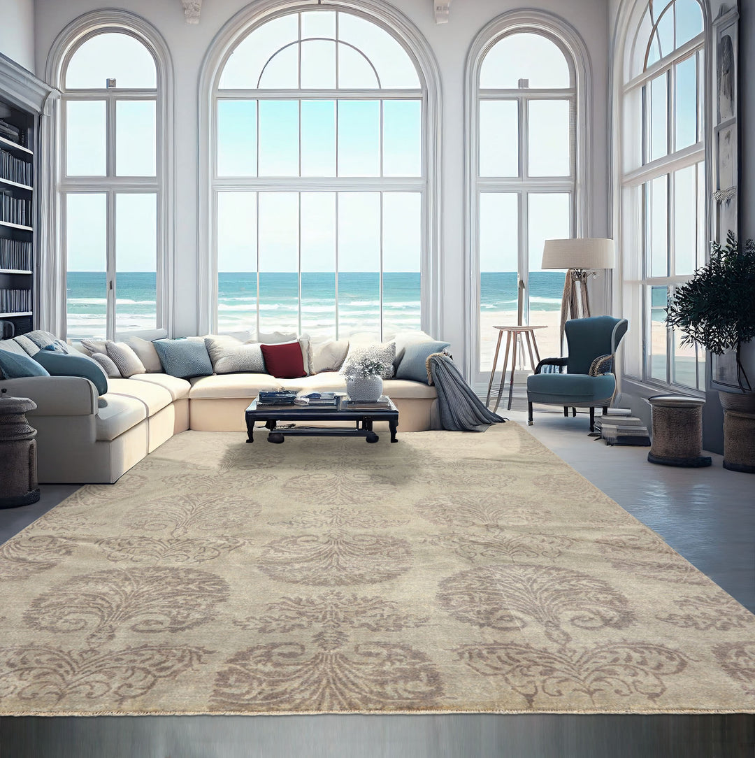 9x12 Gray, Taupe, Color Hand Knotted Oushak Wool Transitional Oriental Rug