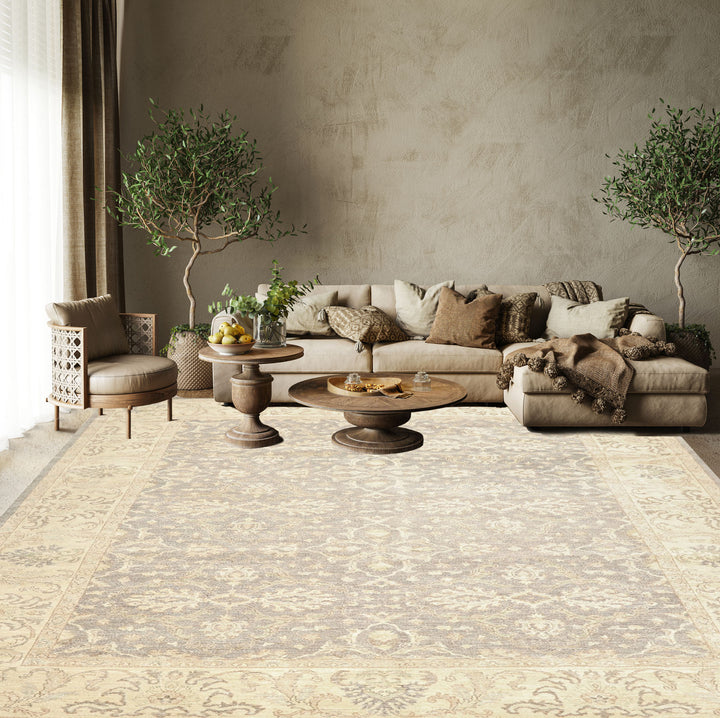 9x12 Taupe, Gray, Ivory Color Hand Knotted Peshawar Wool Transitional Oriental Rug