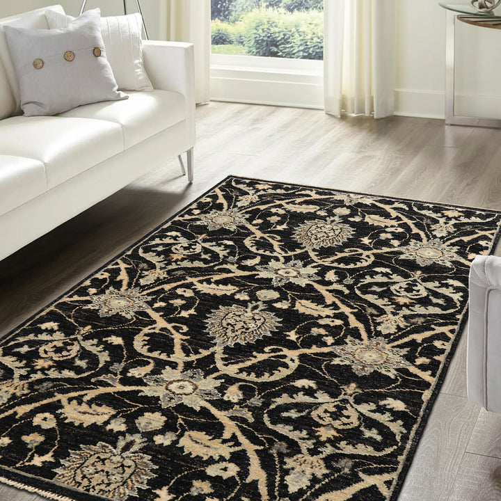 3x5 Charcoal, Beige, Gray Color Hand Knotted Indo Persian Wool Transitional Oriental Rug