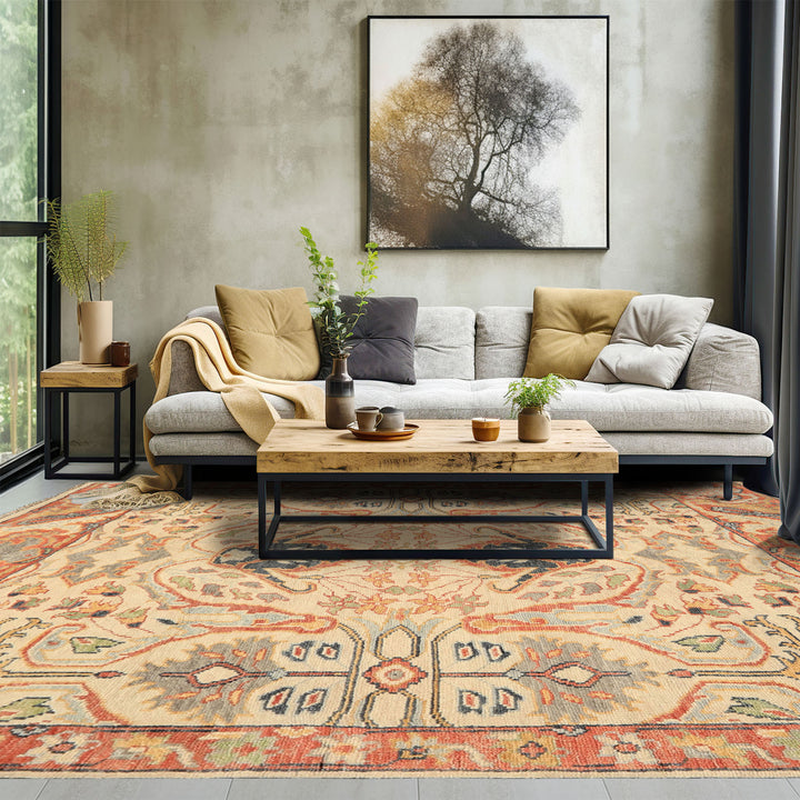 8x10 Beige, Rust, Sage Color Hand Knotted Oushak 100% Wool  Oriental Rug