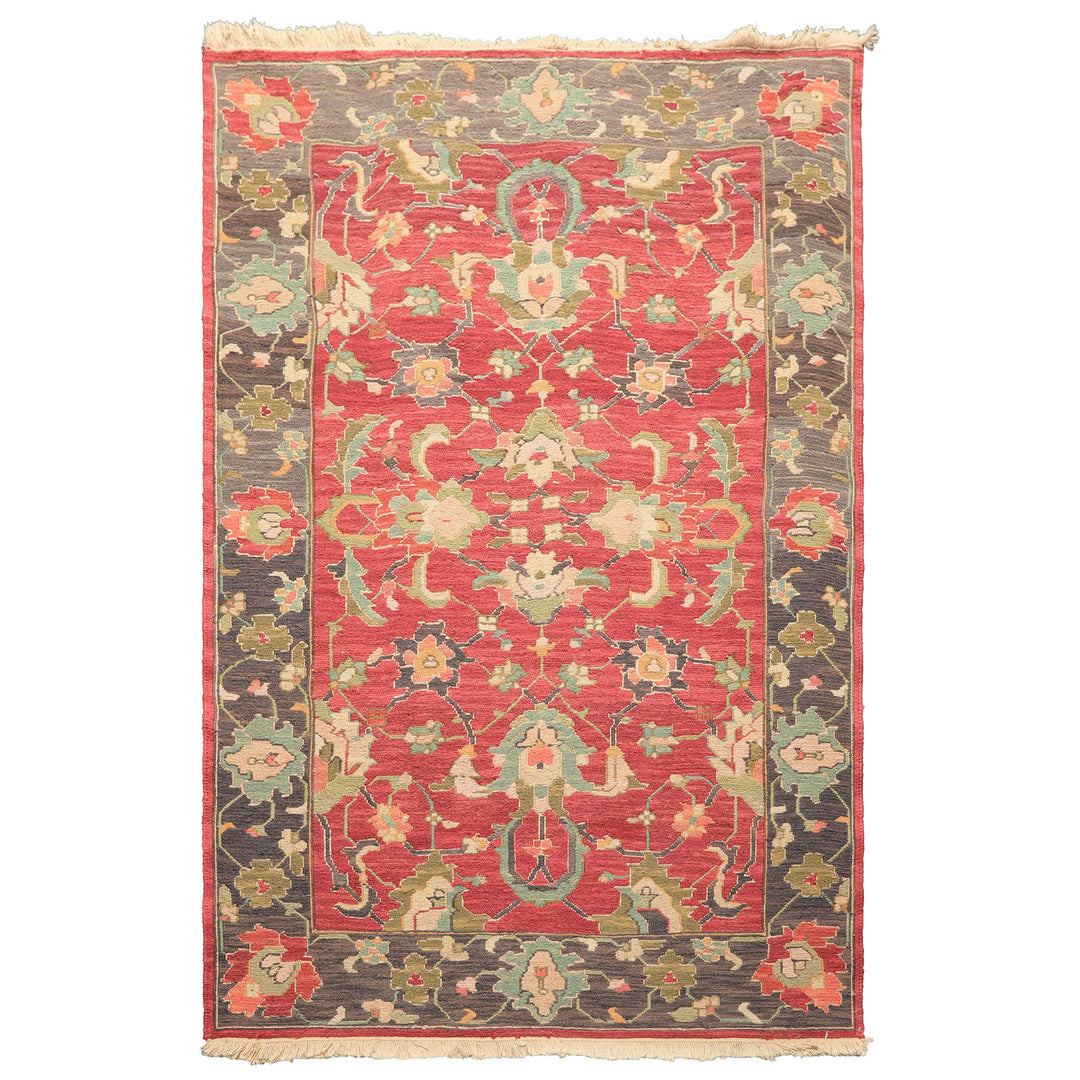 4x6 Wine, Gray, Aqua Color Hand Knotted Soumak Wool Traditional Oriental Rug