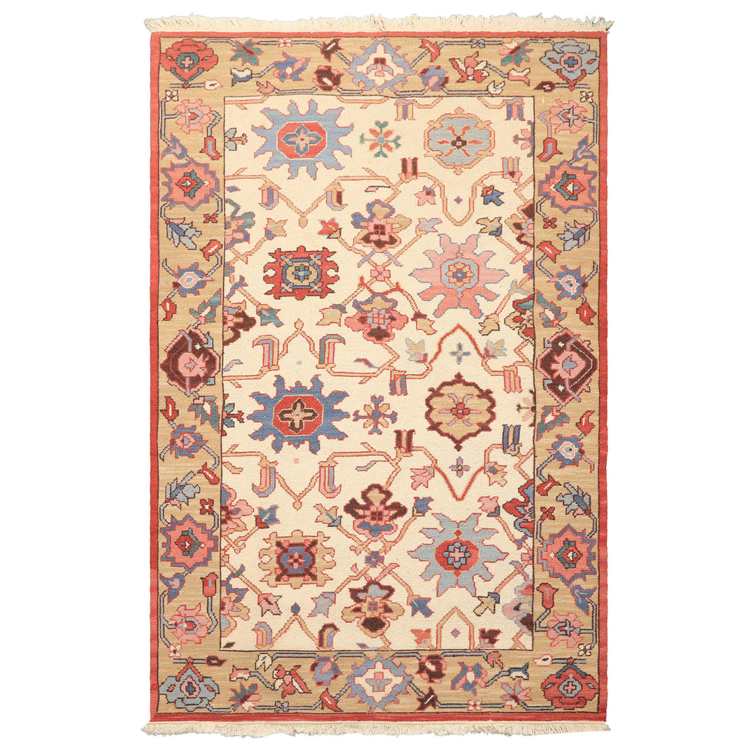 4x6 Ivory, Tan, Rust Color Hand Knotted Soumak Wool Traditional Oriental Rug