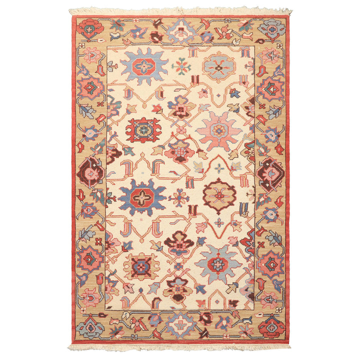 4x6 Ivory, Tan, Rust Color Hand Knotted Soumak Wool Traditional Oriental Rug