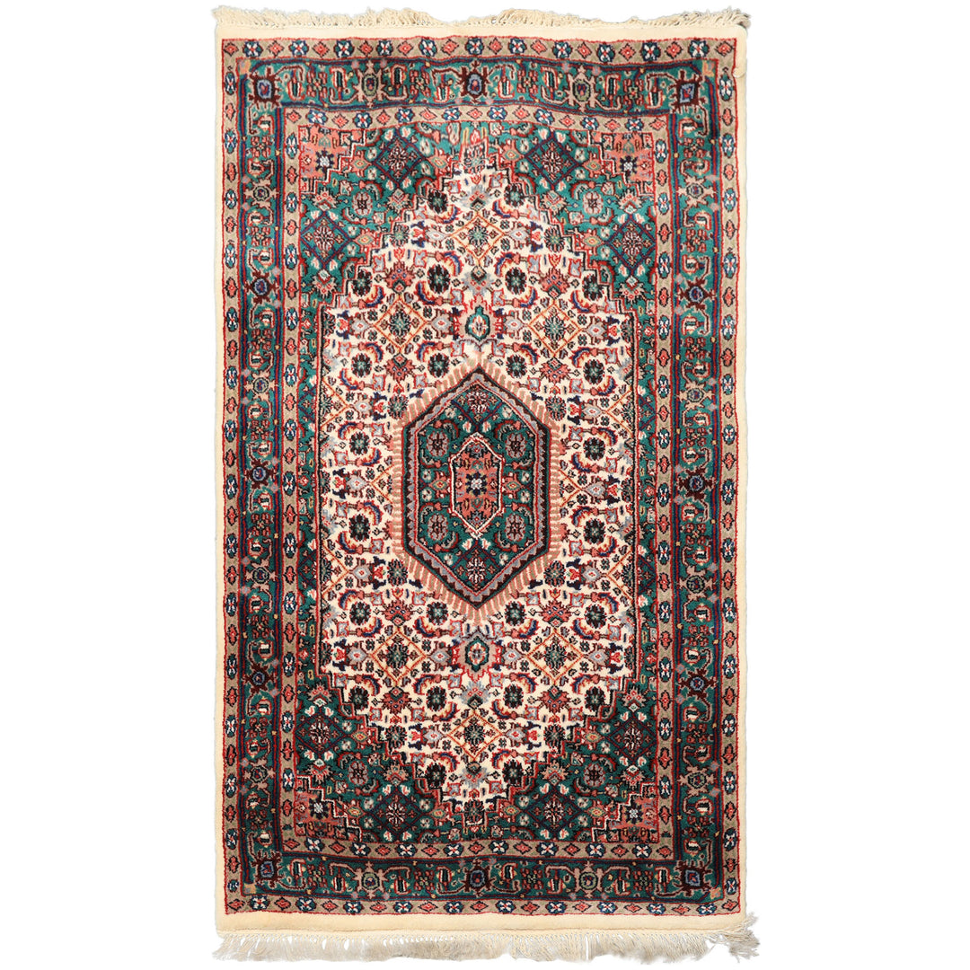 3x5 Ivory, Turquoise, Red Color Hand Knotted Indo Bidjar Wool Traditional Oriental Rug
