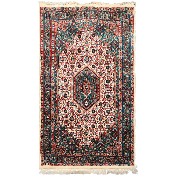 3x5 Ivory, Turquoise, Red Color Hand Knotted Indo Bidjar Wool Traditional Oriental Rug