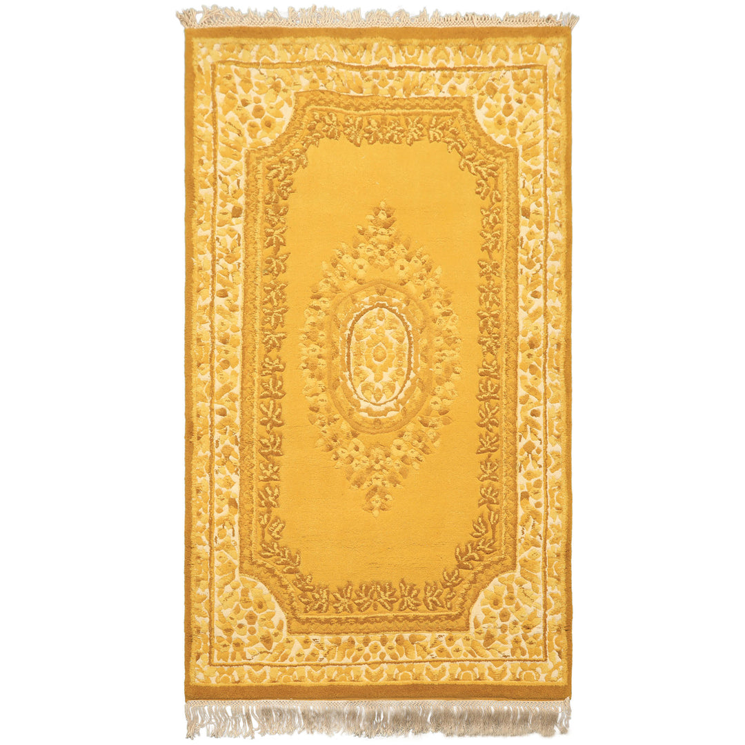 4x6 Gold, Cream, Mustard Color Hand Knotted French Aubusson Savonnerie Wool Traditional Oriental Rug