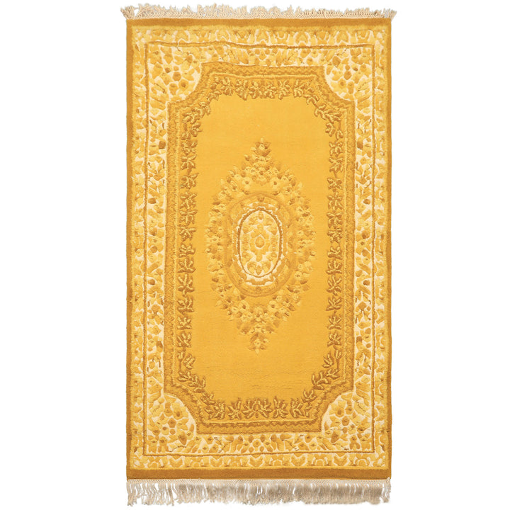 4x6 Gold, Cream, Mustard Color Hand Knotted French Aubusson Savonnerie Wool Traditional Oriental Rug