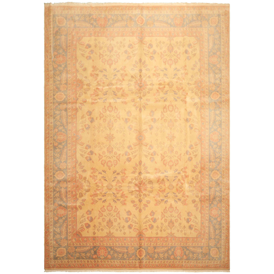 9x12 Beige, Aqua, Blush Color Hand Knotted Oushak Wool Traditional Oriental Rug