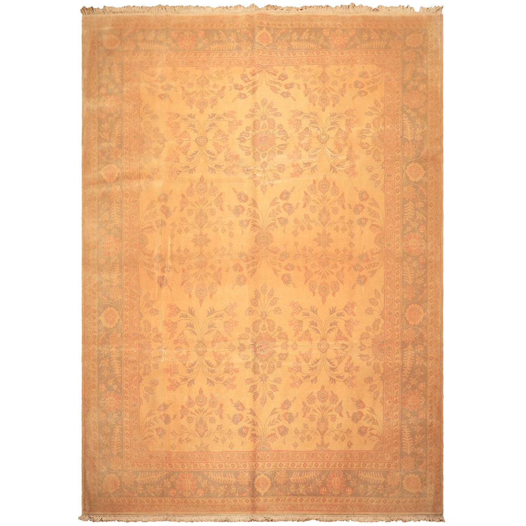 9x12 Beige, Celadon, Light Peach Color Hand Knotted Oushak Wool Traditional Oriental Rug