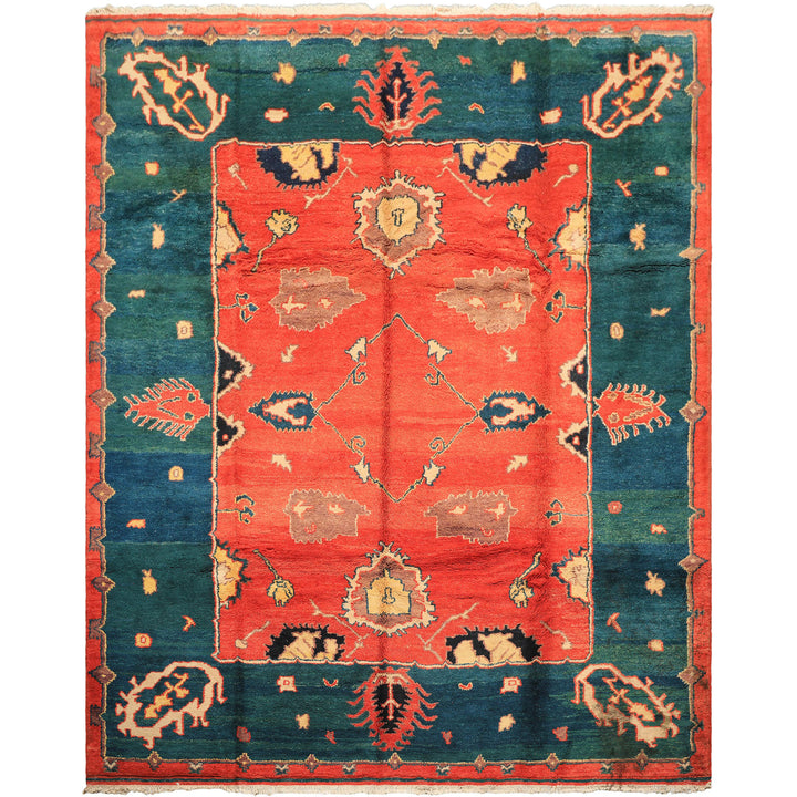 9x12 Coral, Turquoise, Teal Color Hand Knotted Turkish Oushak Wool  Oriental Rug