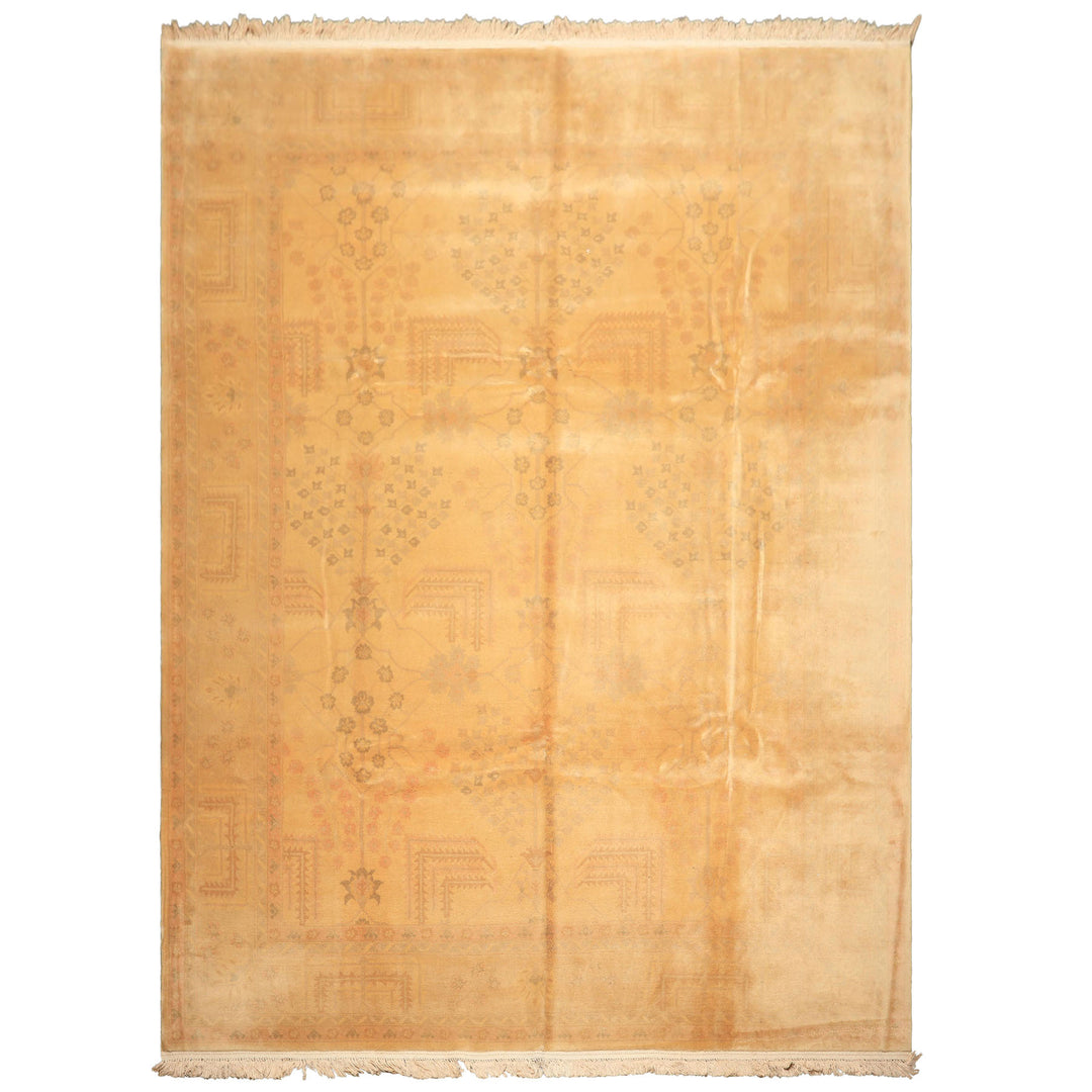 9x12 Tan, Beige, Gray Color Hand Knotted Oushak New Zealand Wool Transitional Oriental Rug