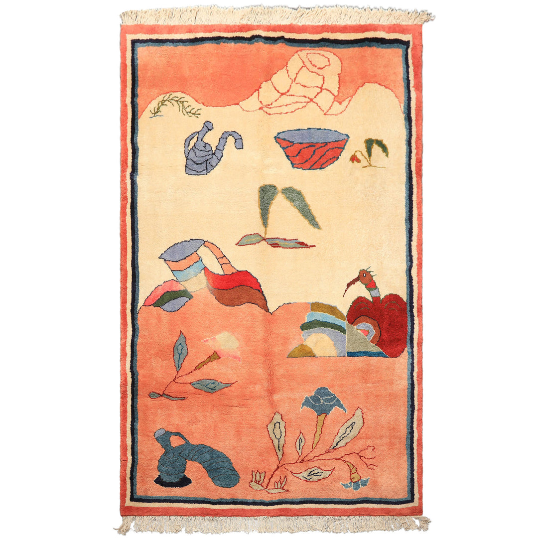 6x9 Ivory, Blush, Red Color Hand Knotted Gabbeh Wool Modern & Contemporary Oriental Rug
