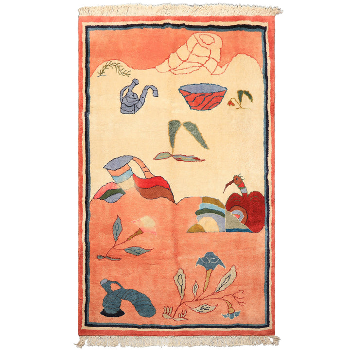 6x9 Ivory, Blush, Red Color Hand Knotted Gabbeh Wool Modern &amp; Contemporary Oriental Rug