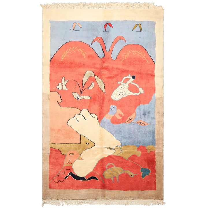 6x9 Coral, Ivory, Gold Color Hand Knotted Gabbeh Wool Modern &amp; Contemporary Oriental Rug
