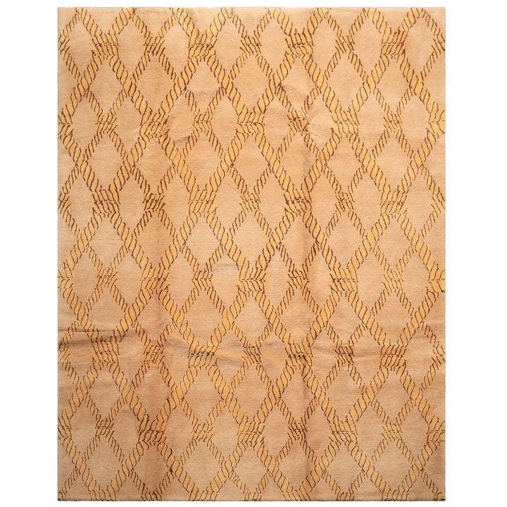 8x10 Tan, Gold, Chocolate Color Hand Knotted Tibetan Wool Transitional Oriental Rug