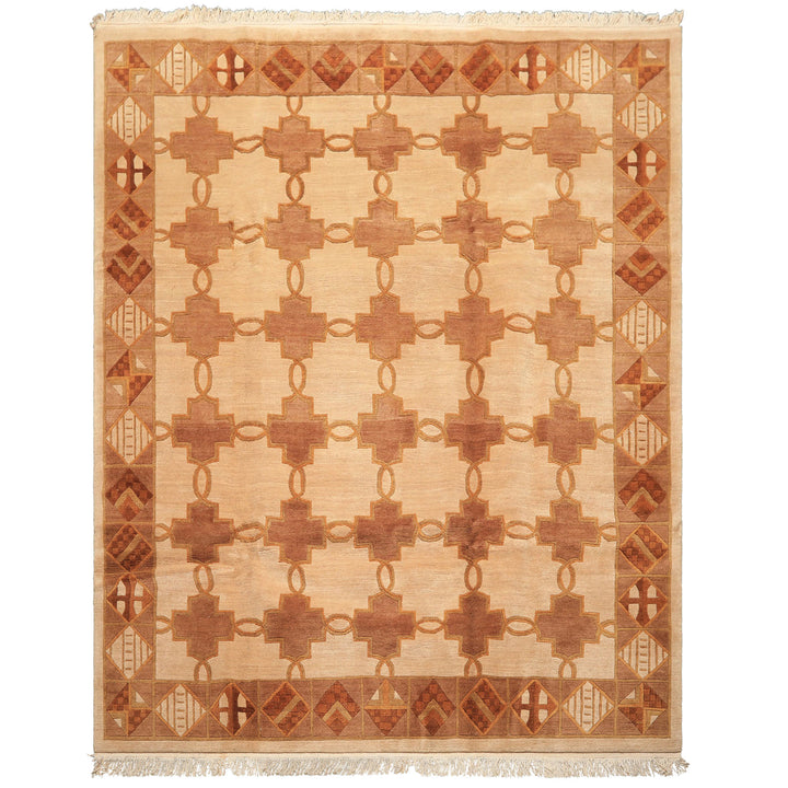 8x10 Beige, Brown, Olive Color Hand Knotted Tibetan Wool  Oriental Rug